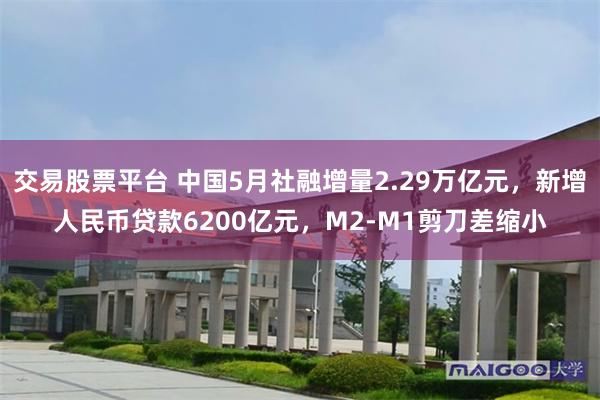 交易股票平台 中国5月社融增量2.29万亿元，新增人民币贷款6200亿元，M2-M1剪刀差缩小