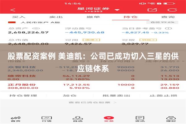 股票配资案例 美迪凯：公司已成功切入三星的供应链体系