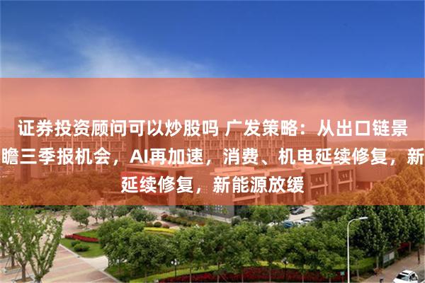 证券投资顾问可以炒股吗 广发策略：从出口链景气度，前瞻三季报机会，AI再加速，消费、机电延续修复，新能源放缓